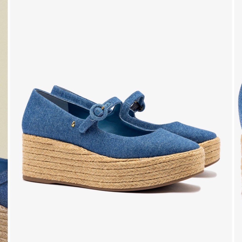 Larroude Blue Denim Platform Espadrilles